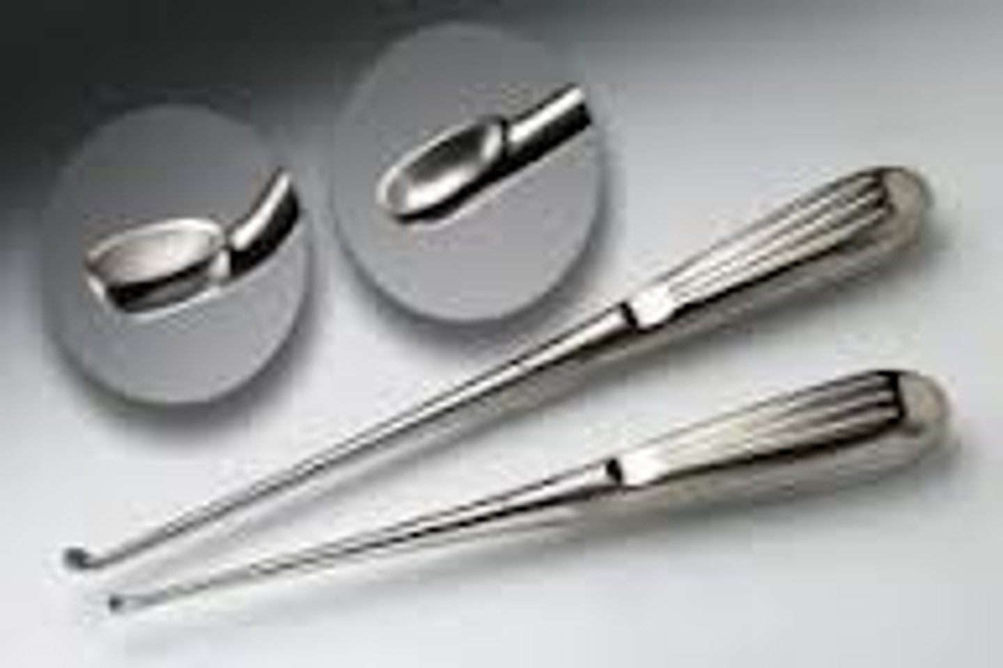<p>Single handed surgical instrument that has a cupped tip with sharp edges. Used to harvest bone graft material or to shape/scrape bony surfaces</p>