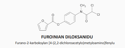 <p>podawany doustnie jest hydrolizowany w jelitach do kwasu furanowego i diloksanidu (aktywna forma), powoduje zaburzenia syntezy komórek</p><p>zapobiega on formowaniu się cyst pełzaka czerwonki</p>