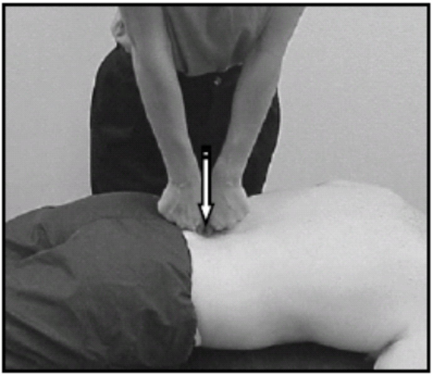 <p>Palpate transverse process with pisiform or thumb; TP is almost directly across from SP</p><p>- Causes contralateral rotation: Compression of superior contralateral side, distraction of superior ipsilateral side; Opposite occurs at the inferior facets</p>