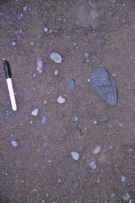 <p>Unstratified sediment dropped by glacial ice mode of grain sizes, deposited directly by the ice. </p>