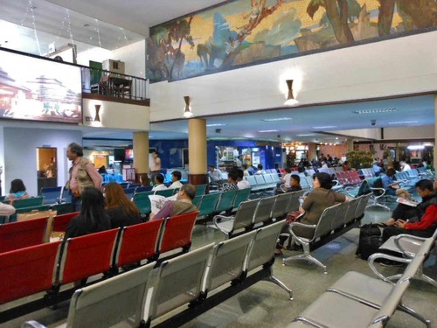 <p>a waiting room at an airport</p>