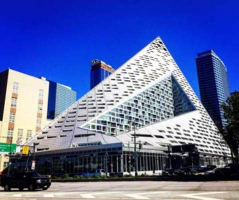 <p>It is a residential building located in Manhattan, New York City. The pyramid shaped tower block or "tetrahedron", designed by the Danish architecture firm Bjarke Ingels Group. What is the name of the building?</p>