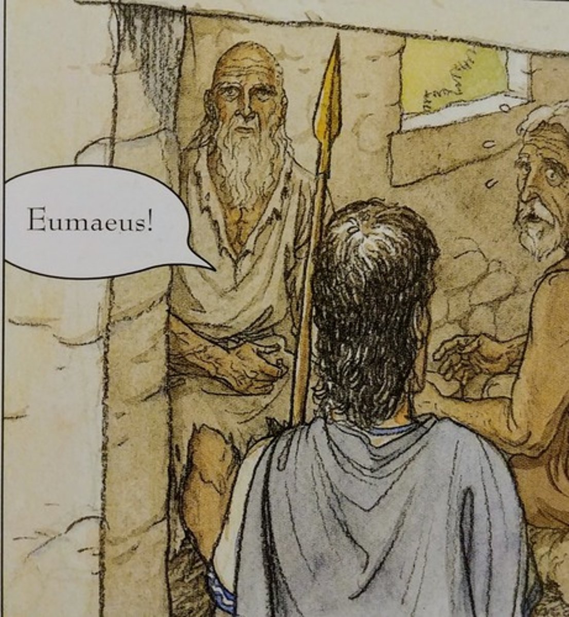 <p>Loyal swine herd. Takes Odysseus in when he is disguised as a beggar. Fights alongside Odysseus in battle.</p>