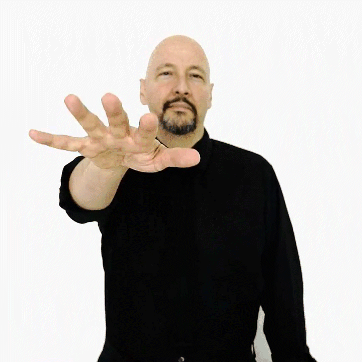 <p>five hand shape waved at the person</p>