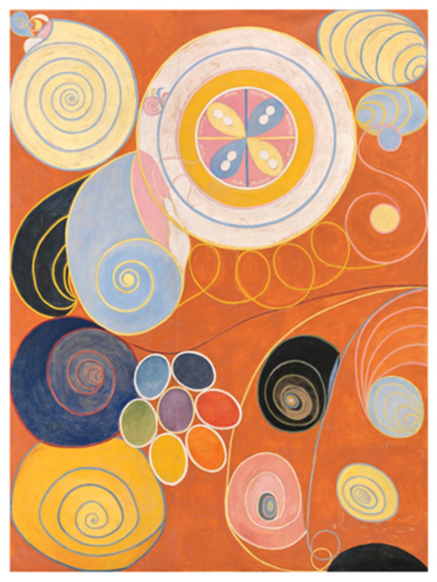 <p>Why didn't she show her work?</p><p>Believed people weren't ready</p><p>Spiritual meaning might be misunderstood</p><p>2. Why is she important?</p><p>Created abstraction before Kandinsky</p><p>One of the first abstract artists</p><p>3. Role of spiritualism</p><p>Participated in séances</p><p>Believed she was guided by spirits</p><p>4. Paintings for the Temple</p><p>Large spiritual series</p><p>Made through automatic drawing and guidance</p><p>👉 Simple takeaway: Her abstraction came from spiritual ideas, not just artistic theory.</p>