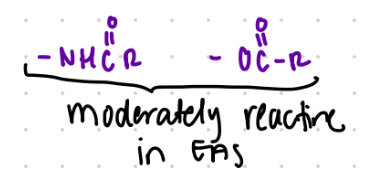 <p>less likely to donate electrons to the ring, but still can do so</p>