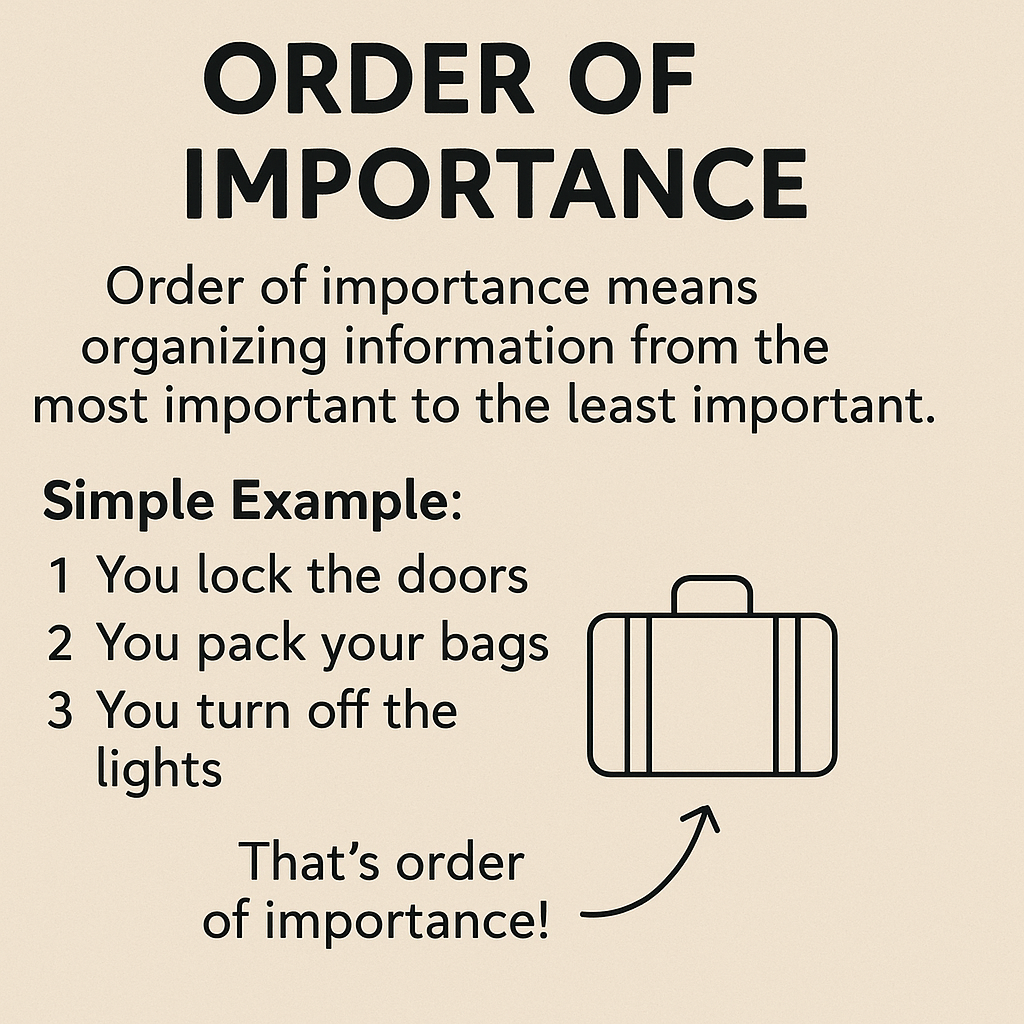 <p>Supporting evidence is arranged in the order from most important to least important</p>
