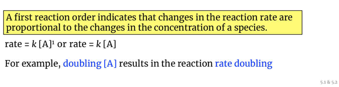 <p>Changes in the reaction rate are proportional to the changes in the concentration of a species. Anything to the first power is itself. </p>