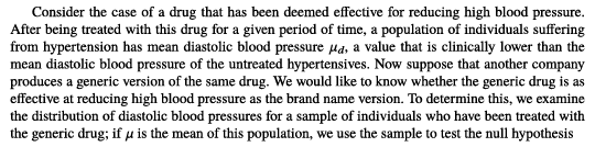 <p><strong>¿Cuál es la hipótesis nula en el ejemplo del medicamento para hipertensión?</strong></p>
