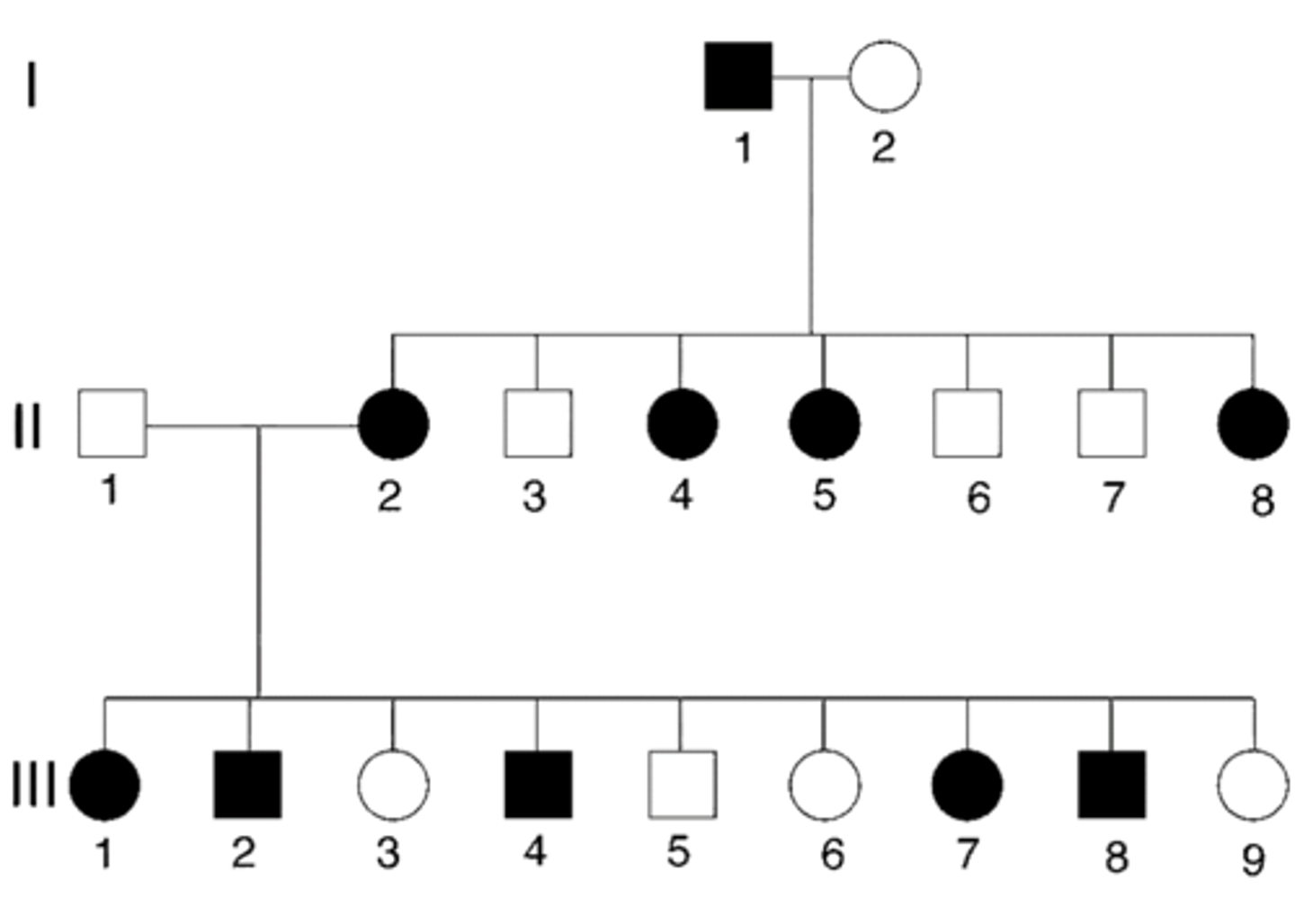 <p>more males than females affected. trait appears in every generation</p>