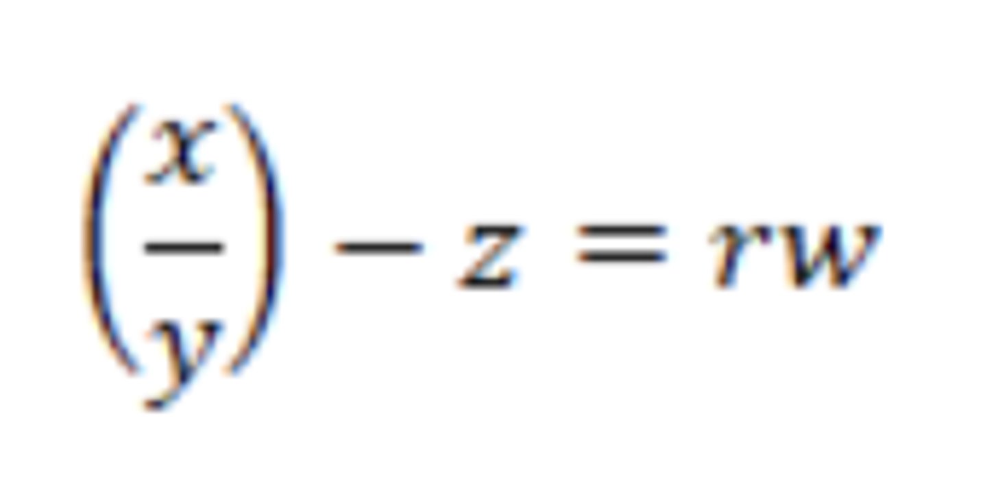 <p><strong>Solve for x in the equation above.</strong></p><p></p><p>A. x=rwy+z </p><p></p><p>B. x=rw(y-z) </p><p></p><p>C. x=y(z+rw) </p><p></p><p>D. x=rwy+z</p>