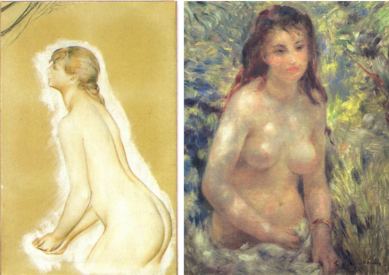 <p>Study Sketch for the Bathers 1887 (left) Study, Tirso of a Woman in the Sunlight 1876 (right) Auguste Renoir</p>