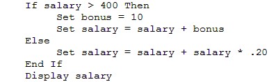 <p><span style="font-family: Lato Extended, Lato, Helvetica Neue, Helvetica, Arial, sans-serif">What would be displayed if the following pseudocode was coded and executed, with </span><span style="font-family: Courier New">salary = 400</span><span style="font-family: Lato Extended, Lato, Helvetica Neue, Helvetica, Arial, sans-serif">?</span></p><p><span style="font-family: Lato Extended, Lato, Helvetica Neue, Helvetica, Arial, sans-serif">80</span></p><p><span style="font-family: Lato Extended, Lato, Helvetica Neue, Helvetica, Arial, sans-serif">400</span></p><p><span style="font-family: Lato Extended, Lato, Helvetica Neue, Helvetica, Arial, sans-serif">410</span></p><p><span style="font-family: Lato Extended, Lato, Helvetica Neue, Helvetica, Arial, sans-serif">480</span></p>