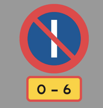 <p>Du ska parkera på gatan efter vägmärkes-kombinationen lördagen den 18 augusti 18.00. Du planerar att åka dagen efter 05.00. Vad är riktigt?</p>