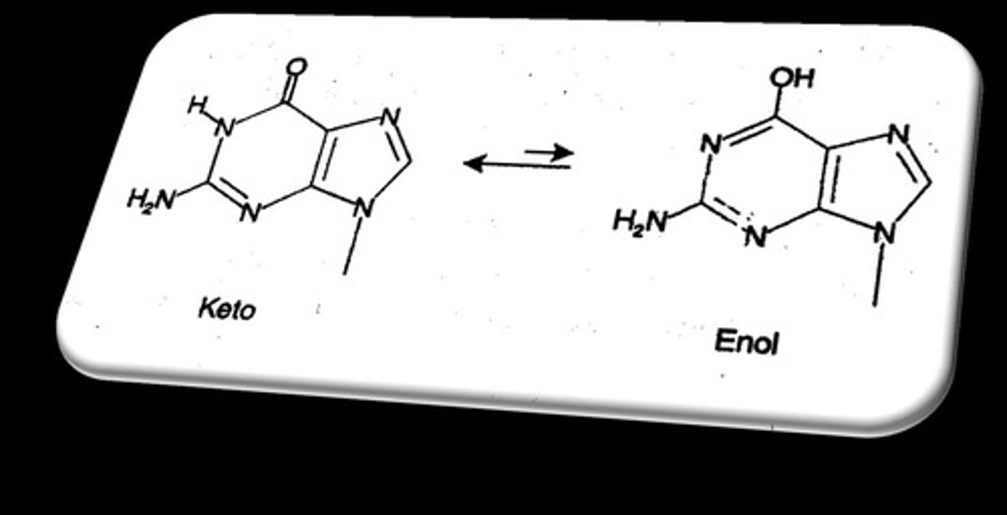 <p>The shifting of electrons in a nitrogen base that can lead to mispairing during replication.</p>