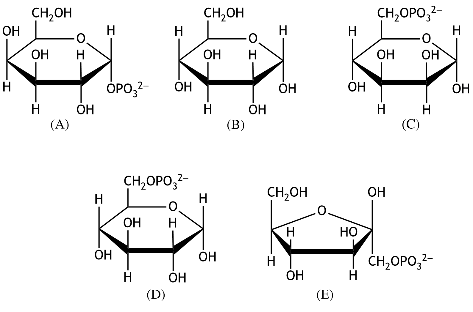 <p>9. A newborn suffers from galactosemia caused by a mutation in the gene encoding galactose-1-phosphate uridyltransferase.</p><p>Which of the following molecules is a substrate of this enzyme and is therefore most likely to accumulate in the cells of the affected infant?</p><p>A. (A) </p><p>B. (B)</p><p>C. (C)</p><p>D. (D)</p><p>E. (E)</p>