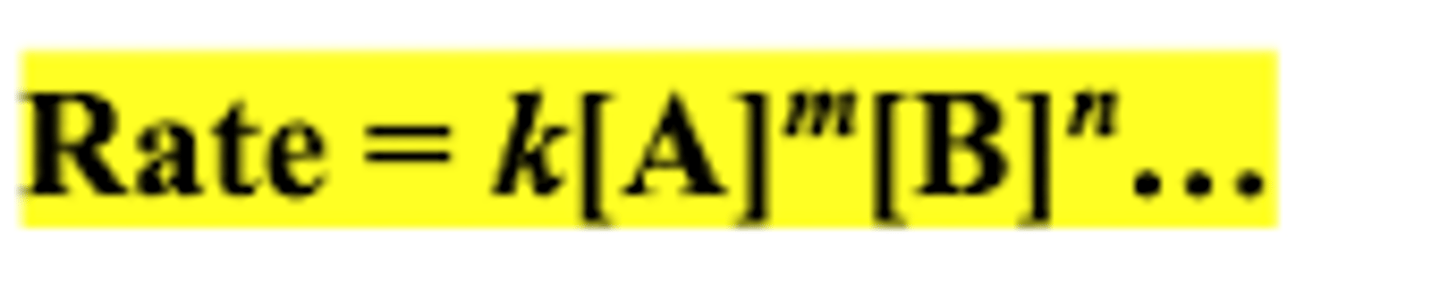 <p>for general aA + bB + ... -----> products, the rate law is</p>