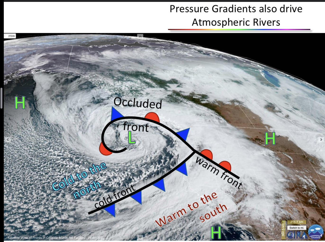 <ul><li><p>occluded front</p></li><li><p>cold front</p></li><li><p>warm front</p></li><li><p>know location of high and low pressure</p></li></ul>