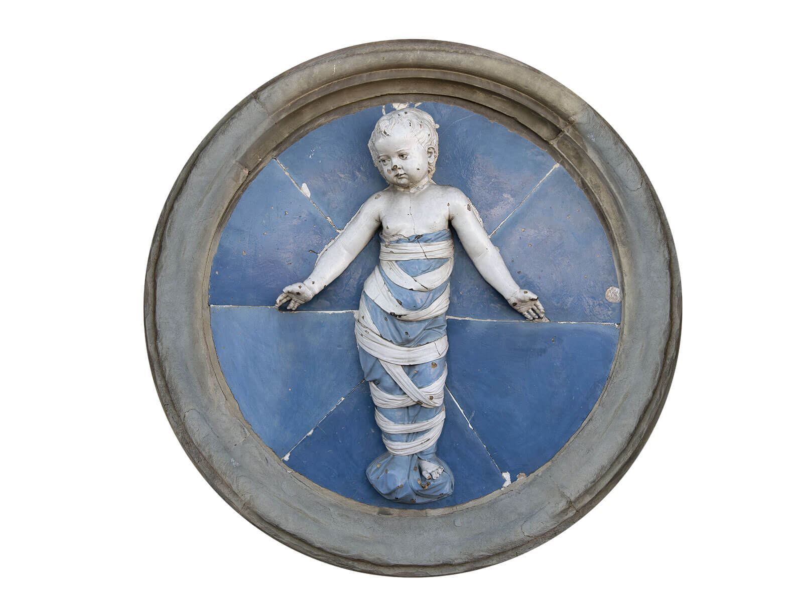 <p><strong>Robbiane con immagini di neonati in fasce (Ospedale degli Innocenti, Firenze)</strong></p>