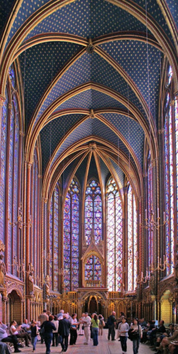 <p>1243-1248 AD</p><p>MOST LIGHT, in Paris, France, more glass to surface area anywhere, "kaleidoscope worship", interior colors change with lighting and seasons</p>