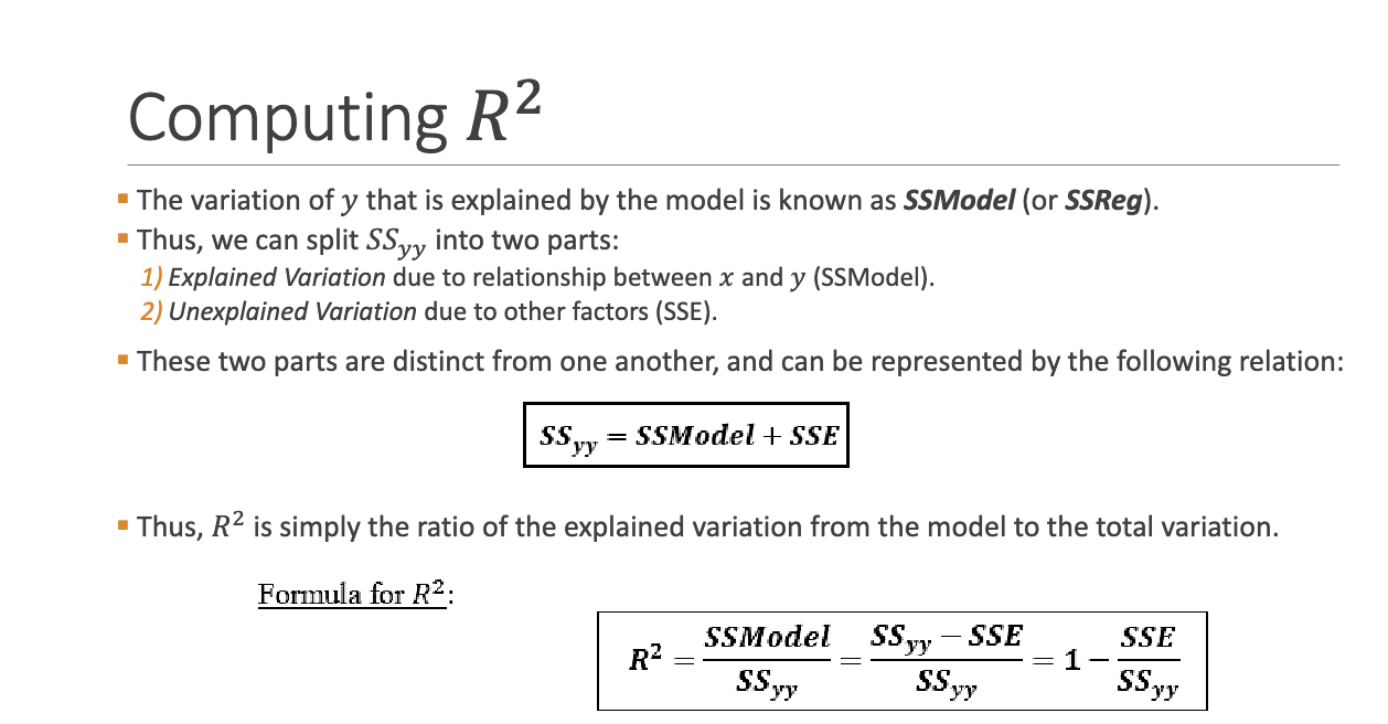 <p>&nbsp;<strong>Coefficient of determination</strong>. It represents the <strong>proportion of variance in y explained by x</strong>.</p><p class="p2"></p>