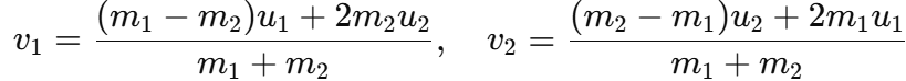 <p>u<sub>1</sub> object one’s initial velocity <br>u<sub>2</sub> object two’s initial velocity<br><br>note: v<sub>1</sub> had the velocity initially</p>