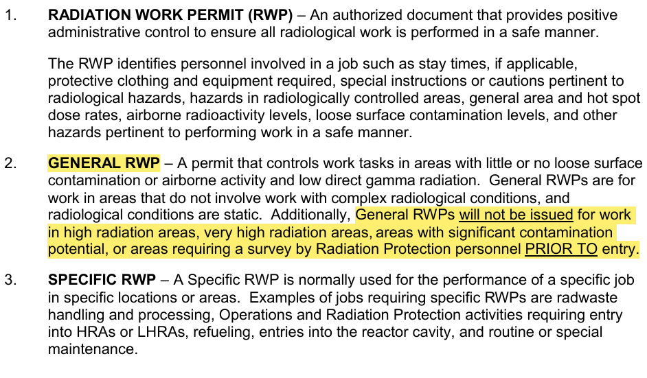 <p>NMP-HP-204 ALARA Planning and Job Review</p><p>Continuous RP Coverage:</p><p>Remote</p><p>Direct</p><p>Indirect</p><p>Also:</p><p>General RWP</p>