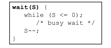 wait() while semaphore is less than or equal to 0, wait. after waiting the process will decrement the semaphore and show that waiting is finished