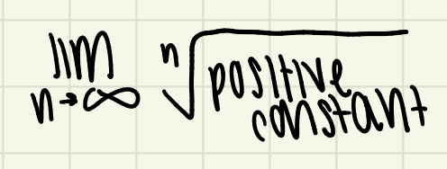 <p>what is the limit as n approaches infinity for the nth root of a positive constant?</p>