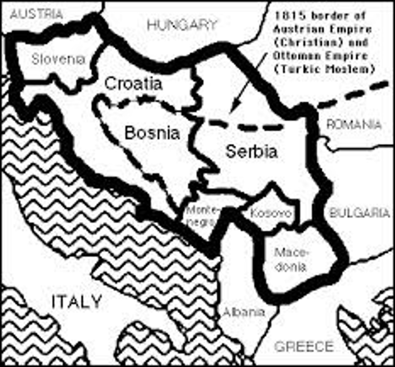 <p>a region caught between stronger colliding external cultural-political forces, under persistent stress, and often fragmented by aggressive rivals (e.g., Israel or Kashmir today; Eastern Europe during the Cold War,...).</p>