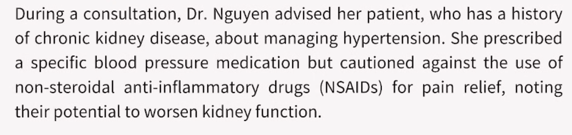 <p>What contraindication does Dr. Nguyen advise <u>against</u> for her patient?</p>