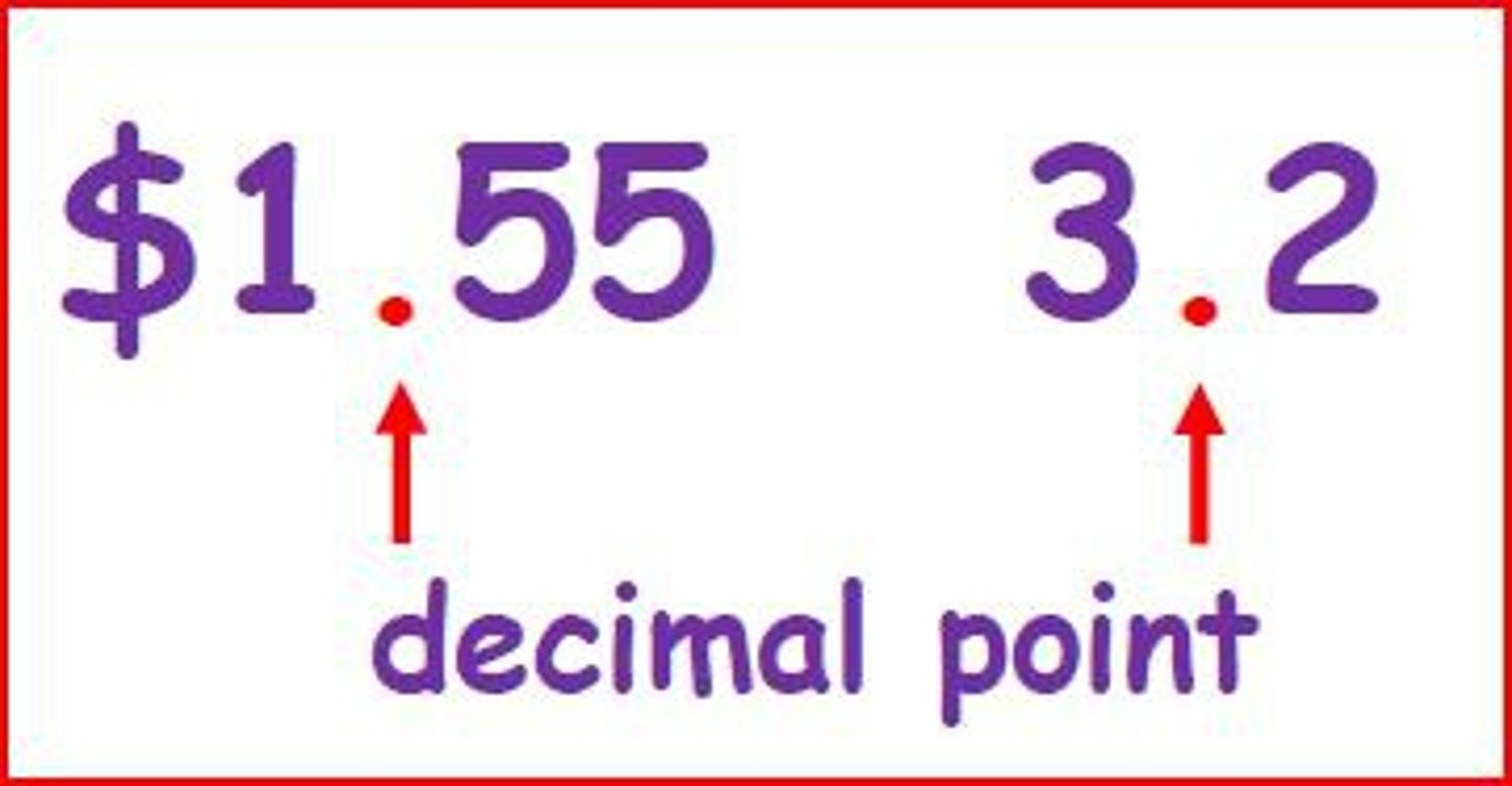 <p>A dot (.) separating the whole number from the fraction in decimal notation.</p>