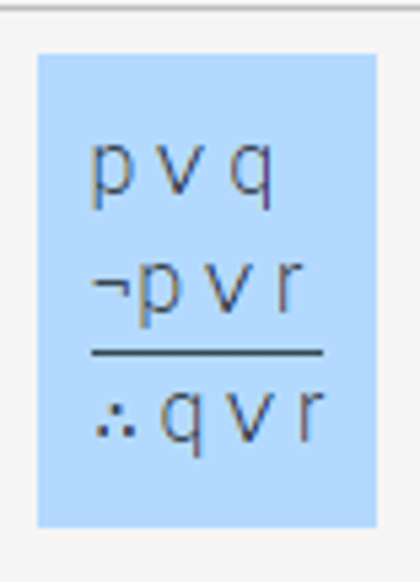 <p>Given p OR q ; </p><p>Given NOT p OR r; </p><p>Then q OR r can be inferred</p>