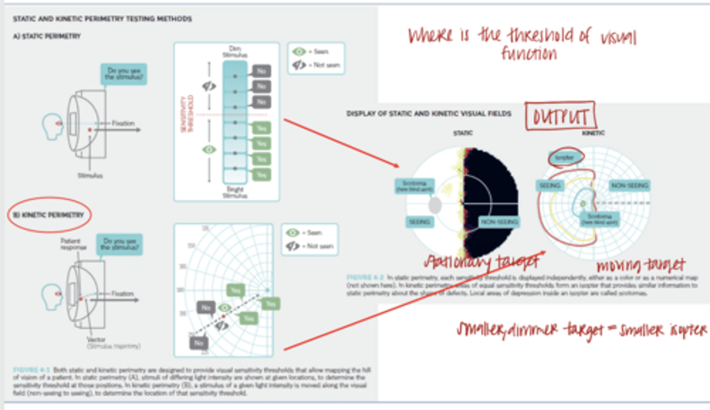 <p>How is kinetic perimetry performed? Why is it performed?</p>