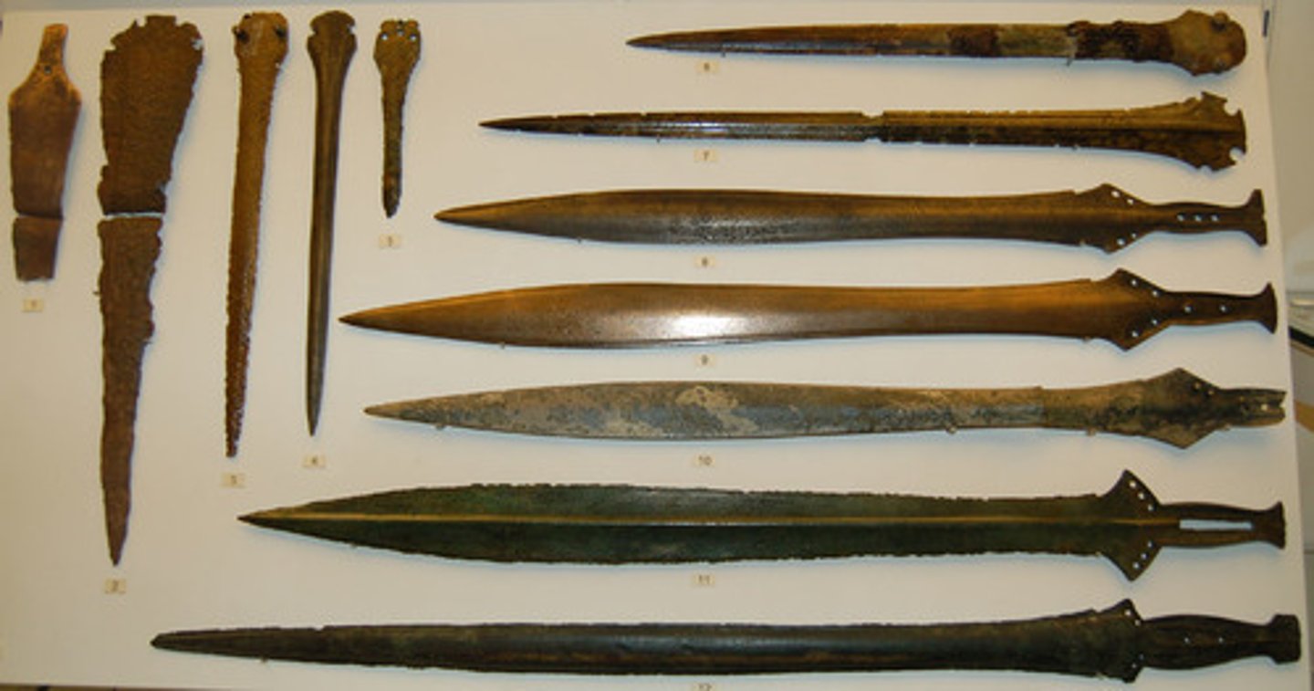 <p>a period between the Stone and Iron ages, characterized by the manufacture and use of bronze tools and weapons</p>