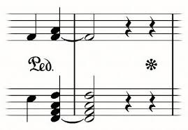 <p>Indicates where to put sustain pedal down and up</p>