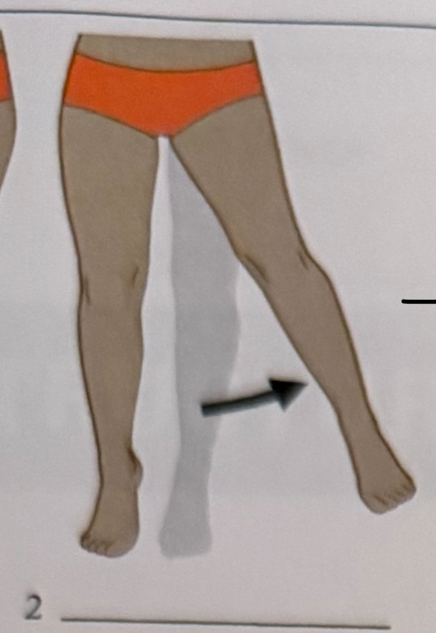 <p>moving a body part away from the midline</p>