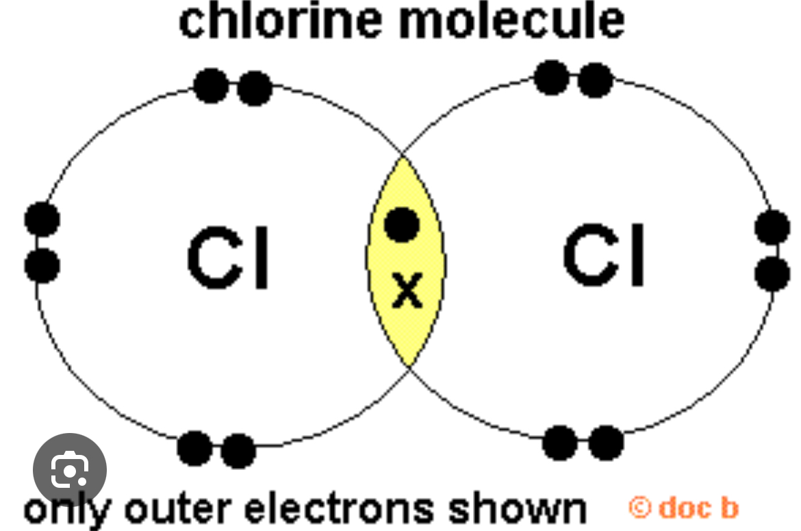 <p>The chlorine atoms have 7 electrons on their outer shell and need 1 more electron in order to become stable. This will result in the chlorine atoms sharing their one of their outer electrons in order to gain a full shell.</p><p>1.Strong. 2.weak</p>