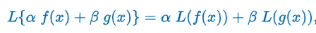 <p>“L operating on a linear combination of two differentiable functions is the same as the linear combination of L operating on the individual functions”</p>