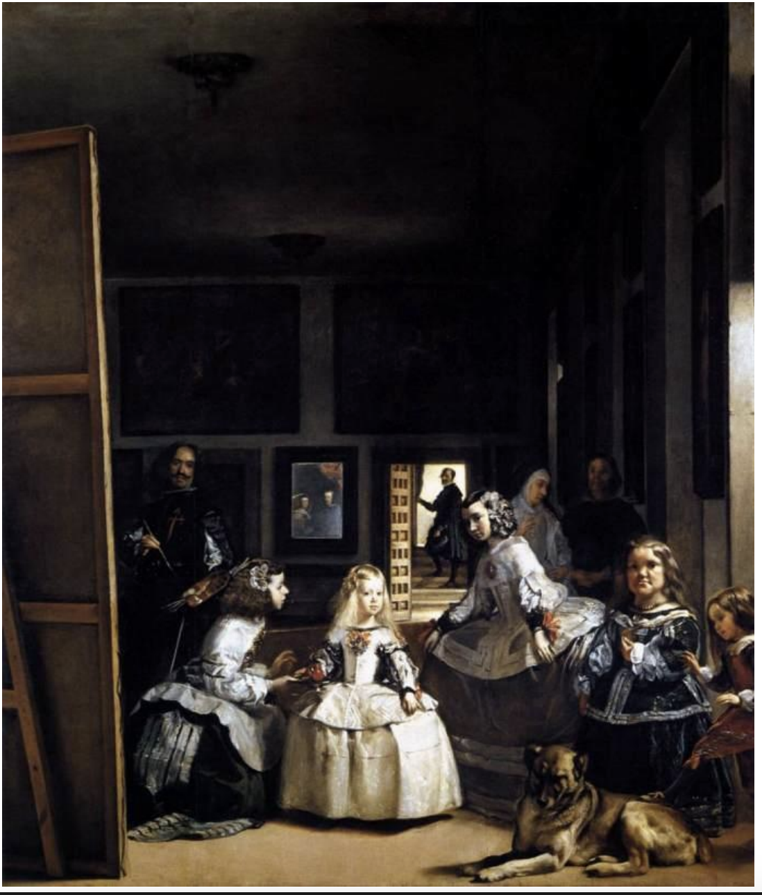 <p>Talked about this one a lot<br><br><strong>Key Features</strong>:</p><ul><li><p>Depicts the royal family of Spain with Princess Margaret Theresa at the center.</p></li><li><p>Velázquez includes himself in the painting, positioning himself as both an observer and participant in the scene.</p></li><li><p>Complex use of perspective and reflection (the mirror shows the king and queen).<br><br></p></li></ul><p><strong>Memorable Fact</strong>: It's often seen as a commentary on the role of the artist and the nature of art itself.<br></p>