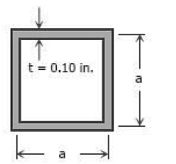 <p>11. A torque of 450 lb-ft is applied to the square section shown in the figure. Determine the stress on the thin-walled tube if 𝑡 = 0.1 𝑎𝑛𝑑 𝑎 = 2.12 𝑖𝑛.</p><p></p><p>a) 6077psi </p><p>b) 5077psi </p><p>c) 4077psi </p><p>d) 3077psi</p>