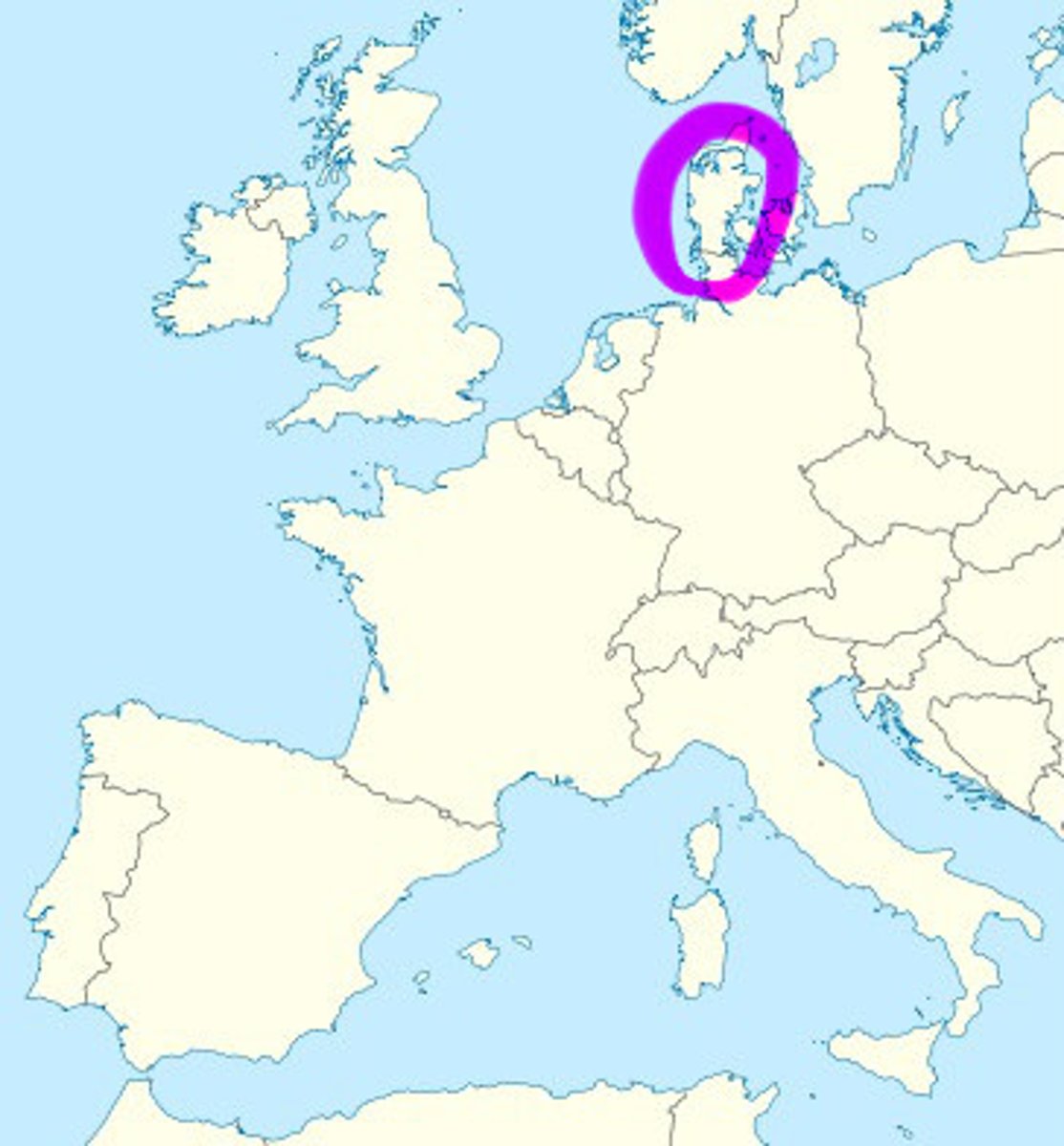 <p>A peninsula in northern Europe, comprising mainland Denmark and northern Germany</p>