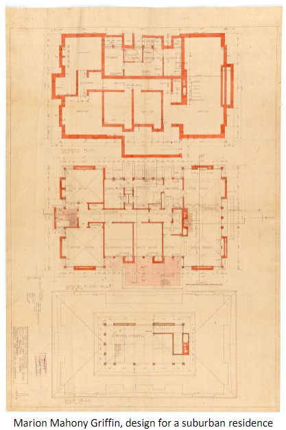 Second woman architect to graduate from MIT (1894).
First licensed woman architect in Illinois. 
In Chicago, she is Frank Lloyd Wright’s first employee. 
Creates many of the drawings and watercolors that FLW is credited 
for. 