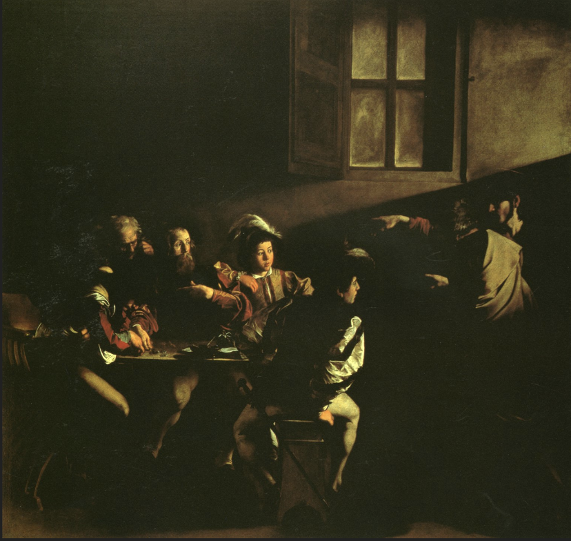 <p>Describe the figures in the calling of saint Matthew and its significance</p>