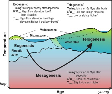 <p>Carbonates are uplifted after diagenesis and exposed to the meteoric zone</p>