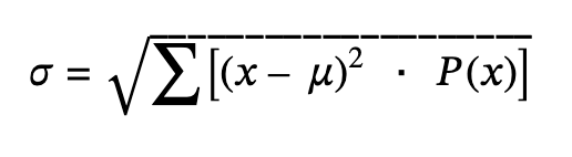 The standard deviation, Σ, of the PDF is the square root of the variance.