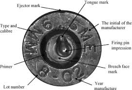 <p>Breech marks, firing pin impression, extraction and ejector marks, headstamps </p>
