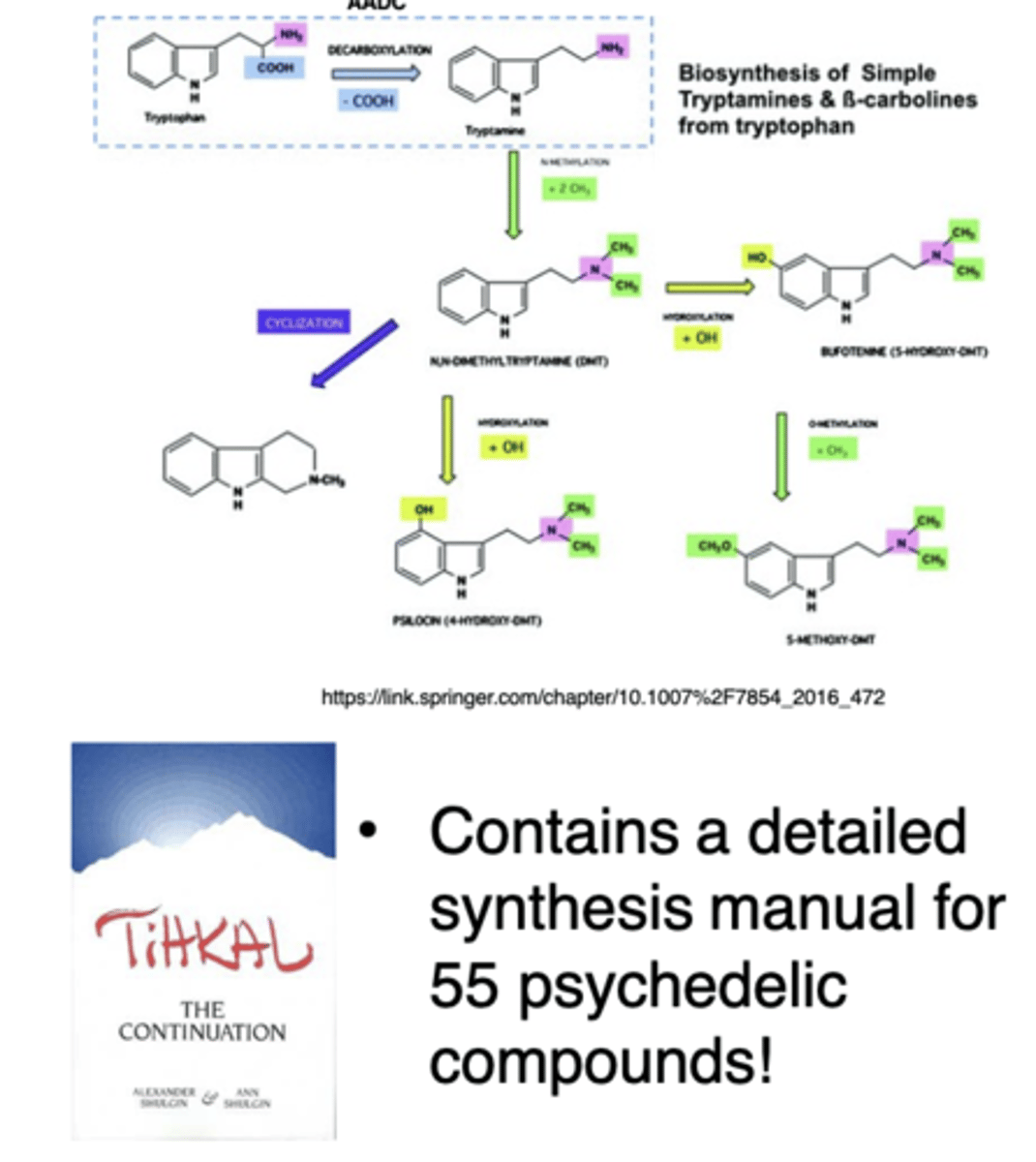 <p>serotonin-like or a catecholamine-like structure</p><p>- Salvinorin A action may require activation of the κ-opiate receptor</p><p>Serotonin-like (indoleamine)</p><p>hallucinogens:</p><p>- LSD, psilocybin, psilocin, DMT, and synthetic tryptamines</p>