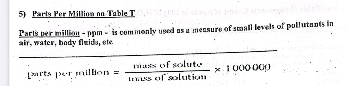 <p>Commonly used as a measure of small levels of pollutants An air, water, body fluids</p><p></p>