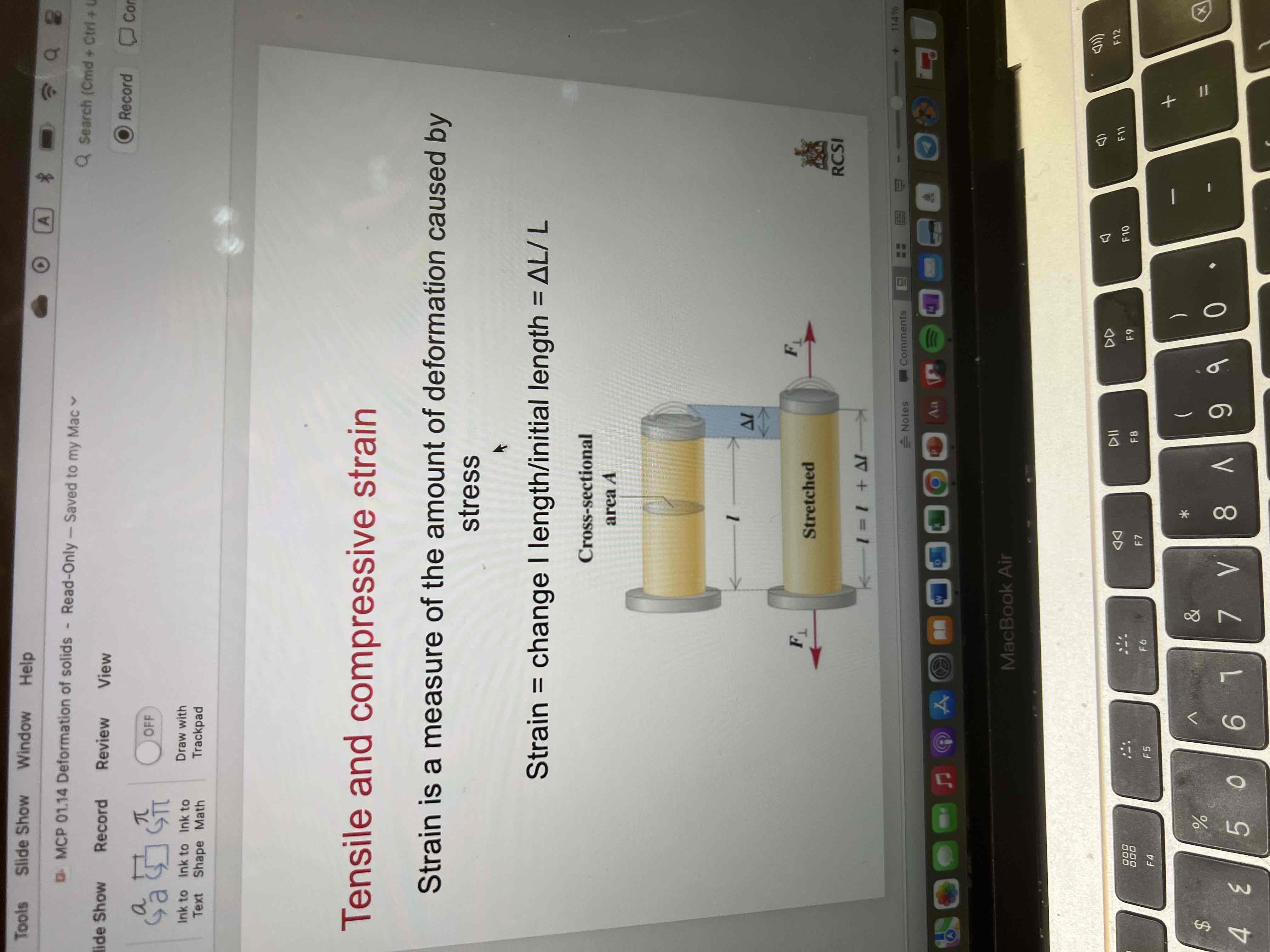 <p>Strain is a measure of the amount of deformation caused by stress. </p><p>Strain = change in l length/initial length </p><p>Strain = delta L / L</p>